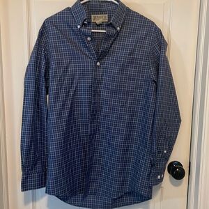 Duluth Trading Co. Blue, white, and tan button down shirt. Size small